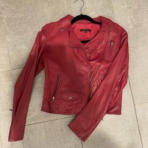 THEORY genuine leather Moto jacket in raspberry color